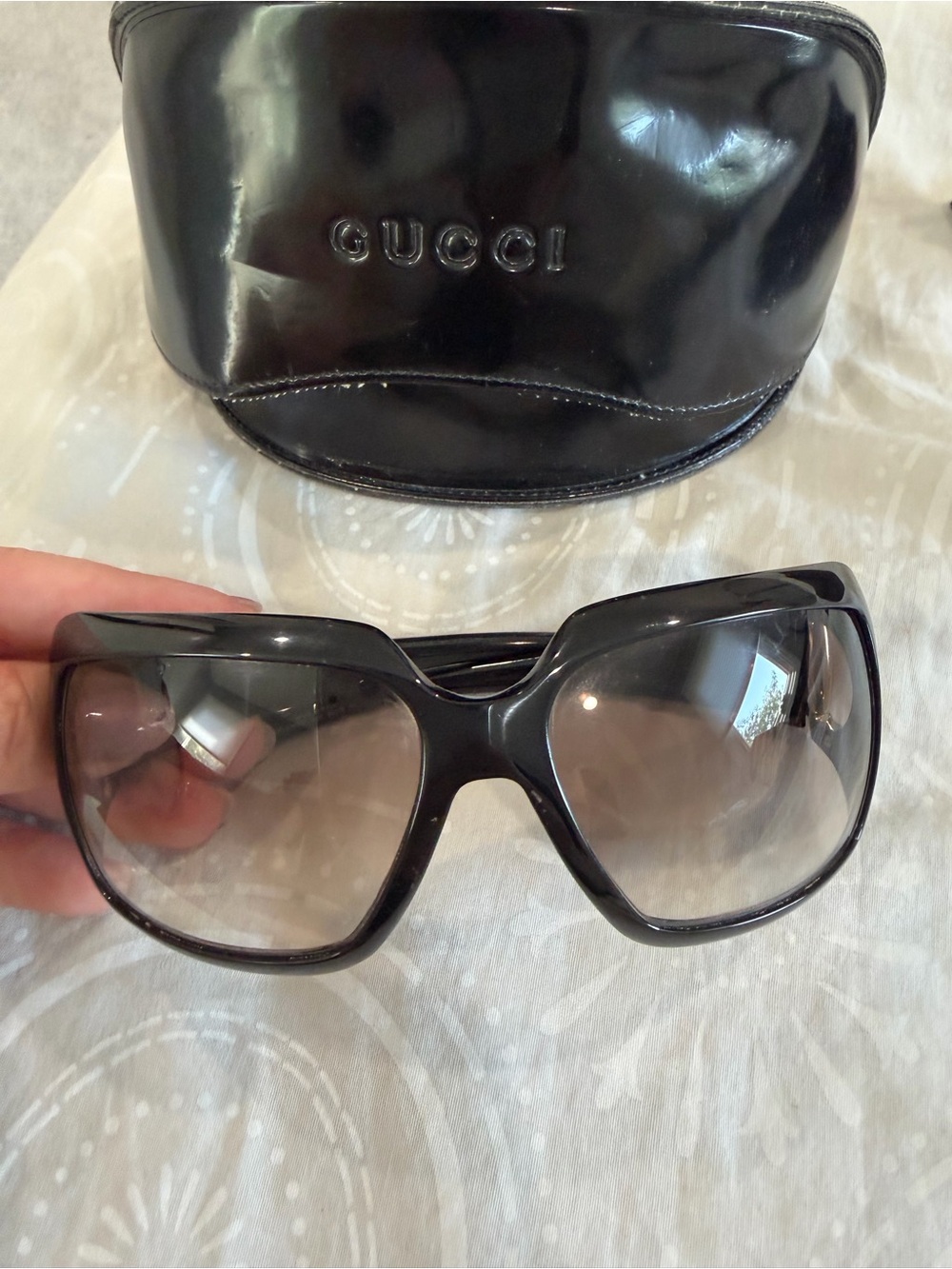 Gucci Black Logo Temple Sunglasses with Case